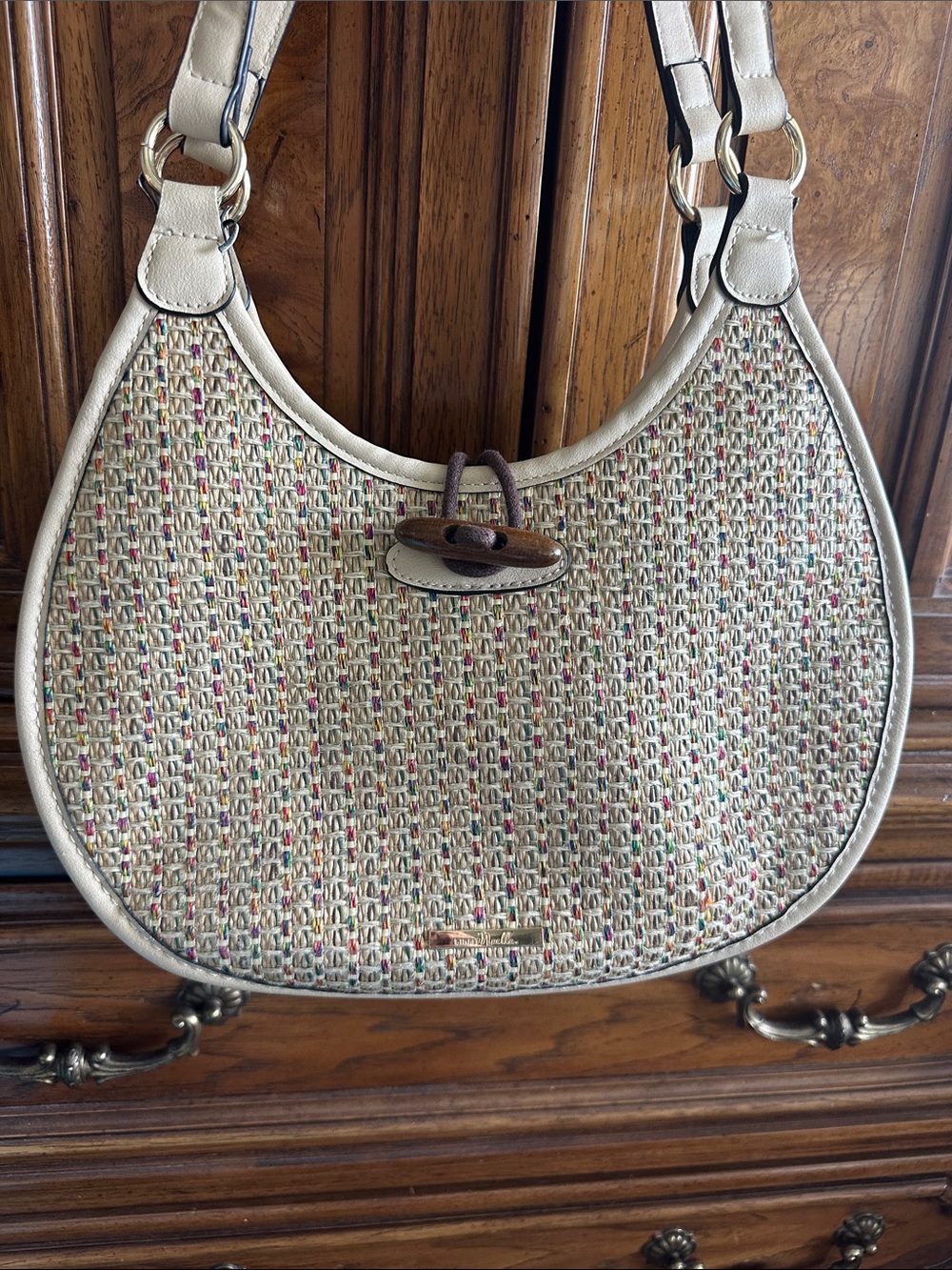 Simply Noelle Woven Multi-Color Shoulder Bag with Cream Trim